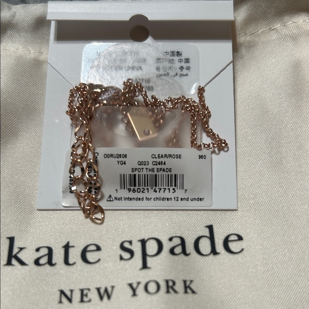 Kate Spade Gold Charm Necklace with Crystal Details 19” - Picture 3 of 4